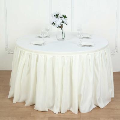 China Reusable Cheap Table Skirt Rectangular 100% Polyester Satin Overlay Round Table Edges Cover For Wedding for sale