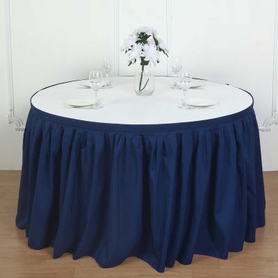 China Cheap 100% Polyester Restaurant Wedding Table Skirt Reusable With Pleats Outdoor Table Skirt for sale