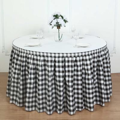 China Reusable Running Plaid Printed Soft Wrinkle Anti-Shrink Table Skirt Heavy Duty Decorative Table Skirts Cover for sale