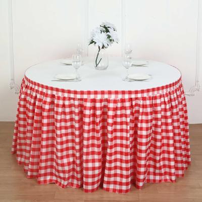 China Reusable Waterproof Round Rectangle Table Plaid Printed Skirt For Indoor Outdoor for sale