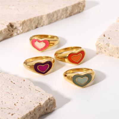 China TU-GEM Hottest Romantic Summer Color Jewelry Gifts Stainless Steel Colorful Gold Plated Heart Ring Finger Chunky Rings Rings for sale