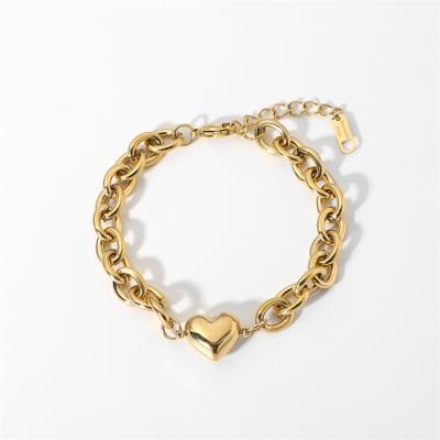 China New TU-GEM Instagram punk fashion real 14K gold plated stainless steel jewelry love heart pendant chain bracelet for sale