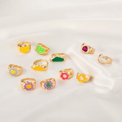 China TU-GEM Fashion Epoxy Jewelry Cute Wholesale Diy Heart Shape Cute Flower Alloy Rings For Women for sale