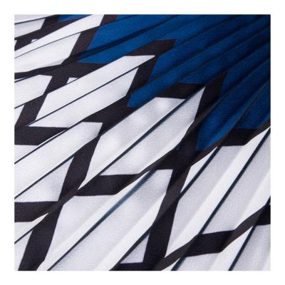 China Newly geometric design anti-static digital printed imitated silk pleated fabric for dress for sale