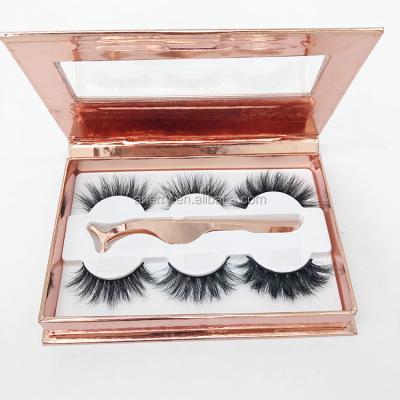 China Long Natural 3D Mink Eyelashes Custom Packaging 3 sets Lash Book with Eyelash Extension Tweezers for sale