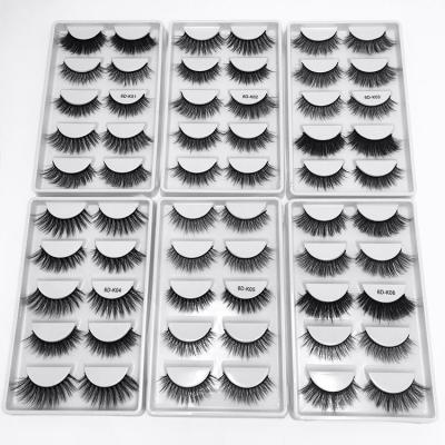 China Custom False Label Natural Soft Mink Lashes 5 Pairs Private Label 3d Synthetic Silk False Eyelashes for sale