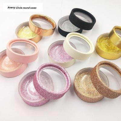 China glitter & Empty Mink Lashes Strip Round Glitter Case Sellers False Eyelash Packaging Box Wholesale Shimmery Lash Boxes Packaging Custom Logo for sale