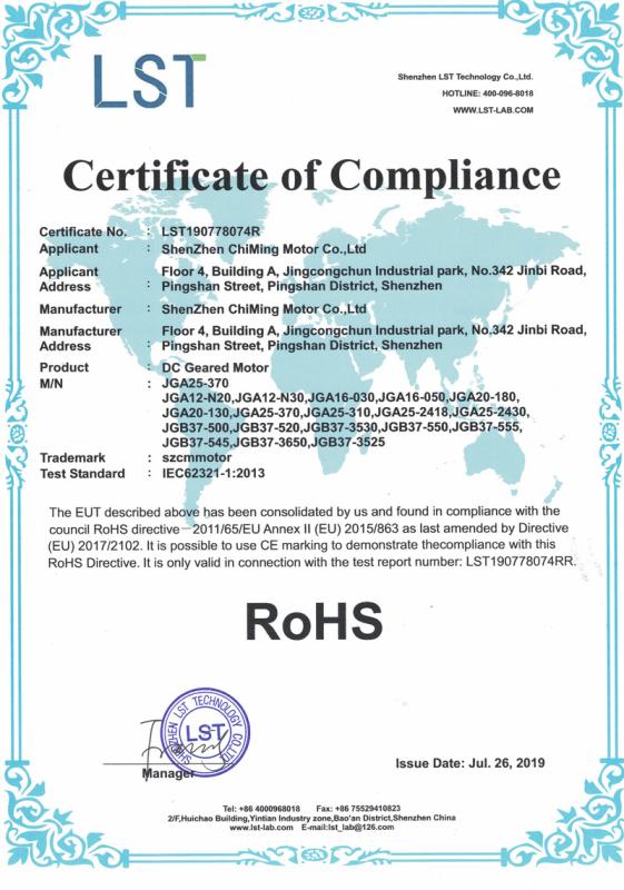 RoHS - Shenzhen Chiming Motor Co., Ltd.