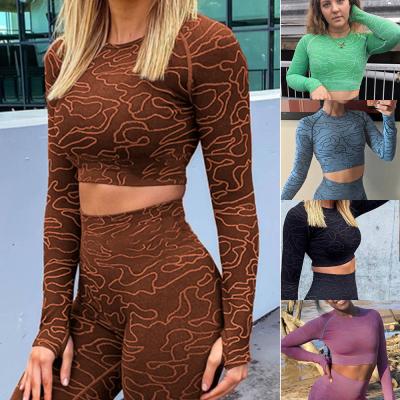 China 2021 New Women's Yoga Exercise Gym Suit Seamless Long Sleeve Short Top Fitness Breathable Running Sportswear for sale