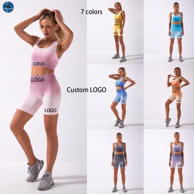 China Breathable Custom Tie Dye High Waist Seamless Compression Seamless Workout Women's Active Training Shorts Shorts Set for sale