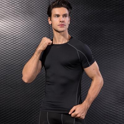 China Breathable YL Compression Workou Fitness Running Custom Logo Training T-Shirt Stretch Patchwork Quick Dry Mens Short Sleeve T Shirts for sale