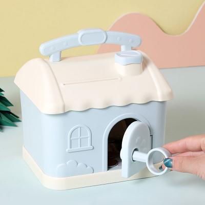 China Cute Kawaii Coin Piggy Bank House Piggy Bank Savings Plastic Safe Holder Large Size With Key For Kids Adults Birthday Gift for sale