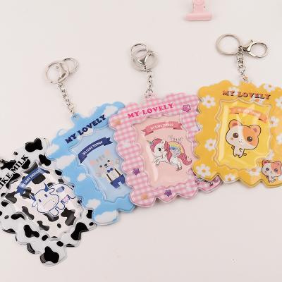 China Cartoon 3x4 Thumb Photo Key Holder Plastic PVC Photocard Keyring ID Clip Badge Handsome Chain Card Holder With Metal Key Chain for sale