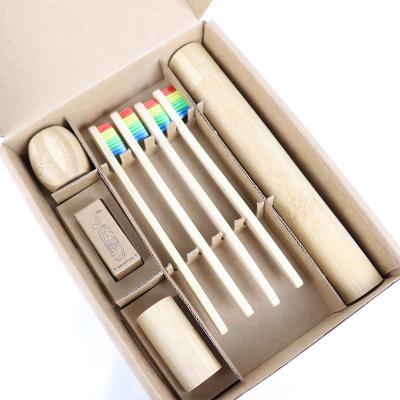 China Disposable 8 Pcs In One Case Wholesale Gift Set Adult Bamboo Toothbrush Eco Friendly Dental Floss Toothpick For Oral Care for sale