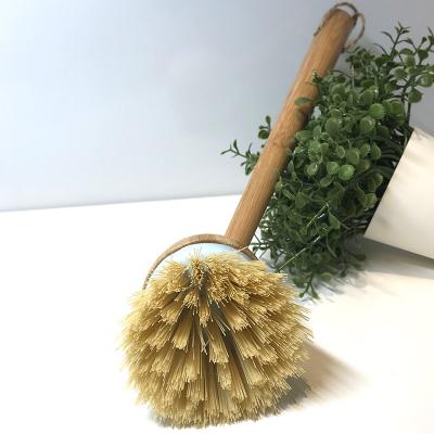 China Sustainable Natural Eco Friendly Kitchen Sisal Bamboo Dish Round Cleaning Brushes With Wooden Handle for sale