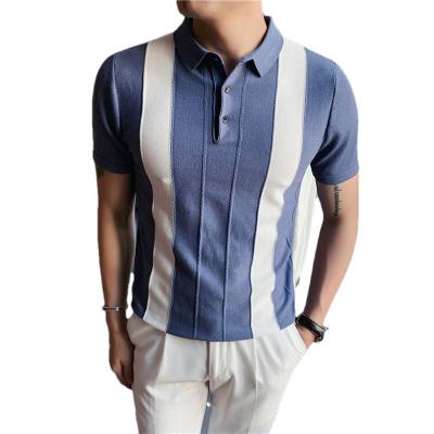 China 2022 New Anti-wrinkle Casual Knit Summer Short Sleeve Vintage Vertical Stripes Designer Custom Logo Men's Polo Shirt for sale