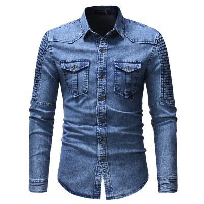 China 2021 Breathable Wholesale Custom Button Up Jeans Shirt For Men for sale