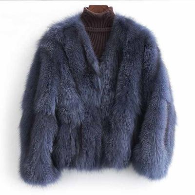 China Waterproof Custom Long Sleeves Fashion Women Real Fur Fluffy Fox Fur Jacket Winter Coat For Ladies for sale