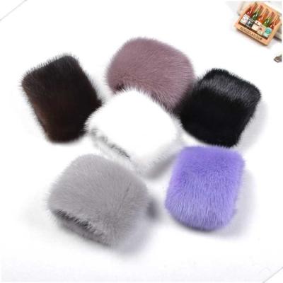 China Elastic Knitted Fingerless Mink Fur Leather Winter Garment Gloves with Real Fox Fur Cuffs for sale