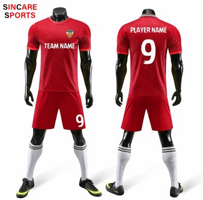 China 2022 sets simple thai quality soccer jerseys sets ready to ship red youth football wears cheap price for sale