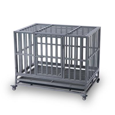 China Wholesale Breathable Outdoor Heavy Dog Kennel Cage Stainless Steel High Strength Animal Black Dog Cage Large Large With Wheels for sale