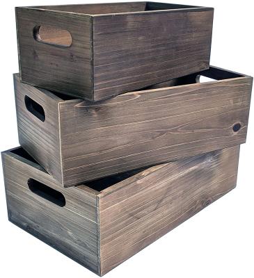 China Brown Sturdy Wholesale High Quality Natural Wooden Nesting Crate Storage Box Wooden Crates for sale