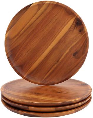 China Sustainable Professional Cheap Home Decorative Wooden Dish Wooden Round Acacia Brown Making Decoration for sale