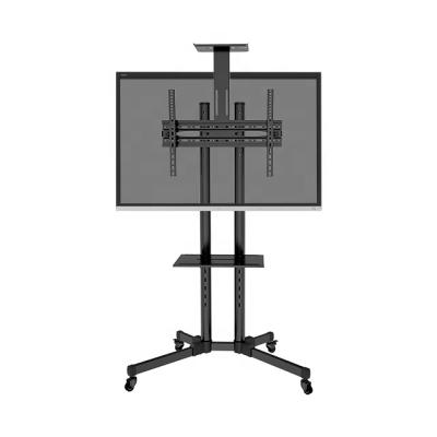 China Modern Steel Furniture Movable LCD Plasma Mobile TV Trolley Cart Stand Designs / Floor Mount Metal Iron Movable TV Stand With Wheel for sale