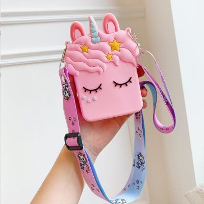 China Cute Unicorn Child Coin Purse Portable Messenger Bag Waterproof Cartoon Factory Wholesale Eco-friendly Silicone for sale