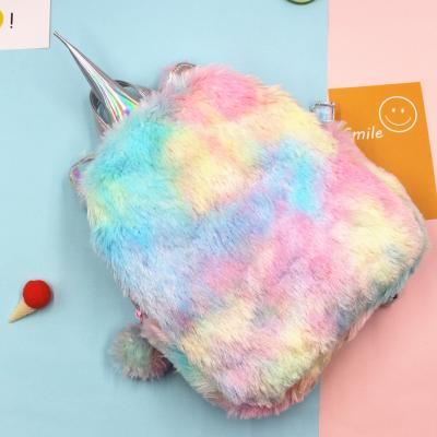 China 2021 Unicorn Fur Cute Mini Backpack Color Plush Shoulder Lady Bags Girl Anti-theft Fur Backpack for sale