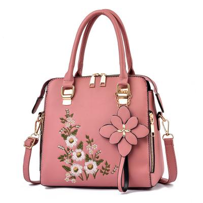 China Retro Fashion Ladies Embroidery Design PU Leather Handbag Candy Color Floral Print High Quality Shoulder Bag for sale