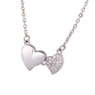 China High Polished Love Cubic Zirconia Decor Double 925 Luxury Heart Necklace For Women Ladies Girls Gift for sale