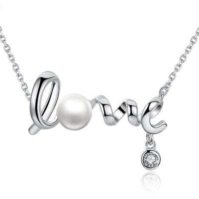 China RS20STN11 Presh High Polished Water Pearl Ball 925 Sterling Silver Jewelry LOVE Pendant Necklace For Women for sale