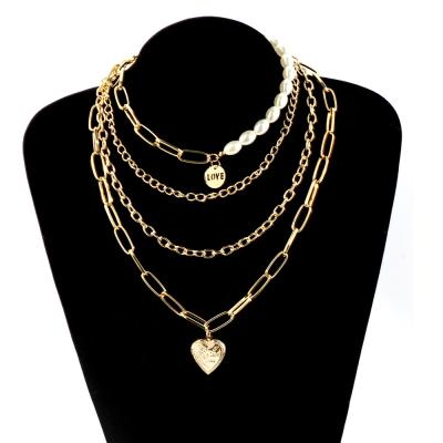 China Vintage LIVE4U Vintage Long Layered Love Heart Charm Bead Multi Layered Choker Necklace For Women for sale