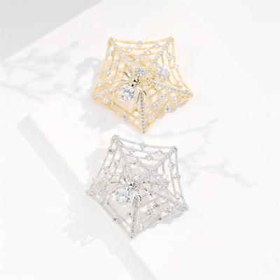 China Custom High Quality Silver Jewelry CZ Spider Stone Brass Brooch in Gold Brass for Clothespins for Women for sale