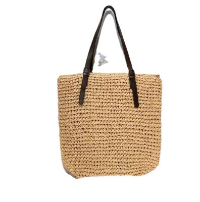 China Straw Material Straw Beach Weave Tote Bag With PU Hand for sale