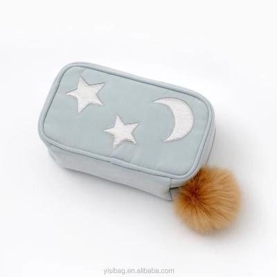 China Cute Logo Velvet Embroidery Embroidered Cosmetic Bag With Moon Star for sale