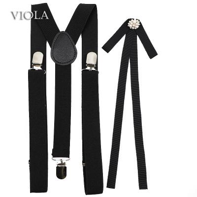 China : Party Office Brace 2.5cm Suspender Polyester Ribbon Cute Solid Girl Pin Bowtie Set Women Shirt Skirt Daily Accessory Red Black Pink for sale