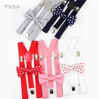 China Fashion Mens Womens Polka Dot Colorful Suspenders Cotton Bowtie Set Cute Y-Back Brace Butterfly Straps For Male Pants Adjustable Accessory for sale