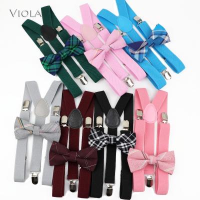 China Cotton Bowtie Set Unique Y-Back Suspenders Soild Mens Squishy Ties Belt Striped Butterfly BowTie Adjustable Accessory Special for sale