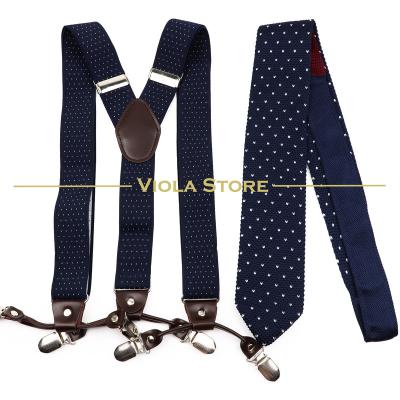 China Fashion 6 Staples Width 3.5cm Wide Men 7cm Suspender Knit Neckie Set Dot Strap Vintage Brace Luxury Trousers Male Gift Accessory On Daily for sale