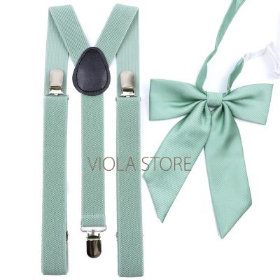 China Beautiful Female Solid Women School Uniform Cosplay Party Bowtie Set Red Green Girl Fashion Suspender Tie Shirt Skirt Accessory for sale