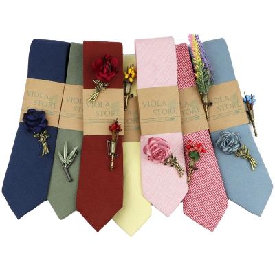 China Fashion Exclusive Solid Cotton 6cm Link Brooch Set Top Tie Design Men Wedding Suit Scarf Gift Accessory Rose Pin Hot Pink Dusty Blue for sale