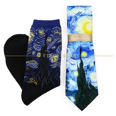 China : Fashion Star Night Oil Painting Polyester 8cm Tie Cotton Bangs Interesting Design Men Artist Necktie Gift Shirt Headscarf Accessory Set for sale