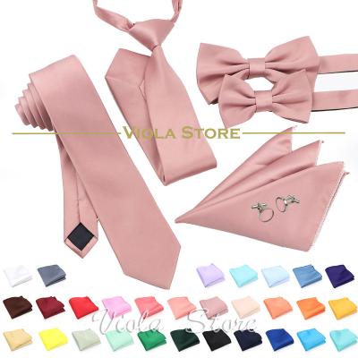 China : Polyester 6 PCS Top Warm Color Polyester Solid 6cm Green Pink Blue Tie Set Men Kids Wedding Bowtie Hankie Party Gift Cravat Shirt Accessory for sale