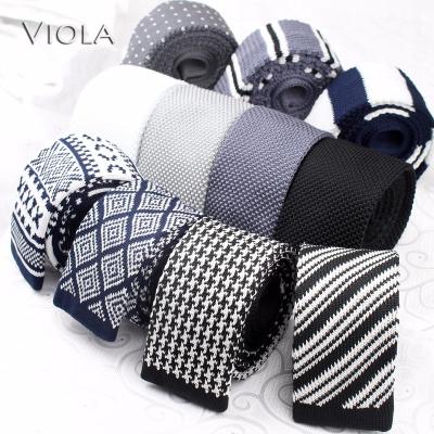 China : Fashion Knit Tie Striped Dot Weave Skinny Tie White Solid Gray Black Navy Blue Narrow For Men's Tuxedo Suit Gift Fashion Accessory for sale