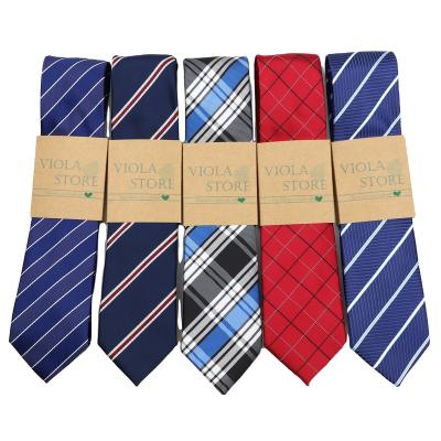 China Men's Striped Skinny Formal Tie 6cm Polyester Narrow Skinny Formal Tie Red Plaid Business Tuxedo Suit Neckerchief Gift Accessory for sale