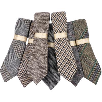 China : Soft Tie 7cm Brown Gray Men Striped Plaid Cashmere Wool Classic Top 50% Wool Soft Tie Tie 7cm Wedding Tuxedo Suit Party Scarf Gift Accessory for sale