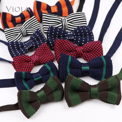 China New Striped Knit BowTie Cute Dog Tie Accessory Men Boys Butterfly Bowtie Parent-Child Pet Sets Lovely Kids Christmas Gift High Quality for sale