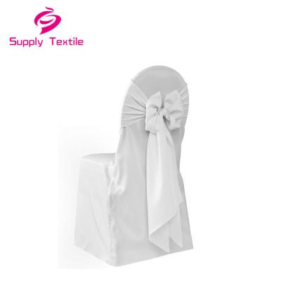 China White 100% Polyester Simple Self Tie Jacquard Chair Cover Wedding Decorations Universal For Any Event for sale